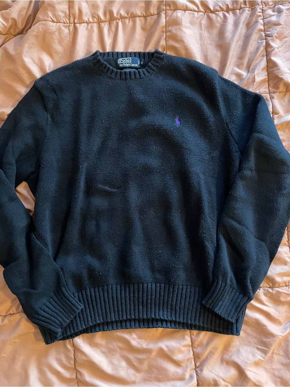 Polo by Ralph Lauren Black Crewneck Sweater with Purple Pony